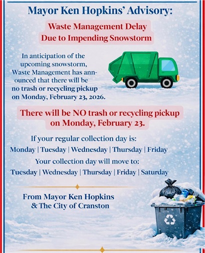 Waste Pick Up Delay Due to Pending Snow Storm